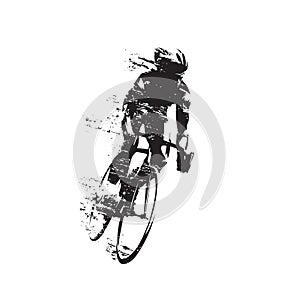 Cycling, road cyclist rides bike, front view isolated vector silhouette photo