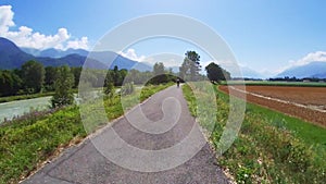 Cycling on a road at Switzerland countryside