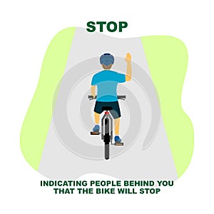 Cycling rules for traffic safety, stop bicycle hand signals.