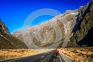 Cycling towards Milford Sound