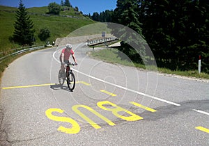 Cyclist in Alpe di Siusi