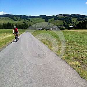 Cyclist in Alpe di Siusi