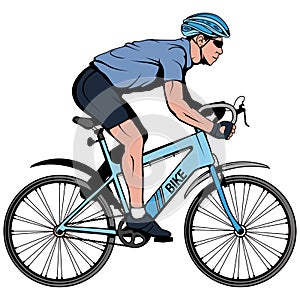 Cyclist on a bicycle. Sports bike. Bicycle helmet. Man riding a bike.