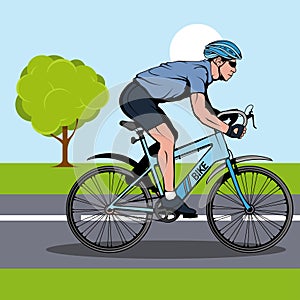 Cyclist on a bicycle. Sports bike. Bicycle helmet. Man riding a bike.
