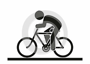 cyclist on a bike, bike path, track, black silhouette, vector icon, symbol