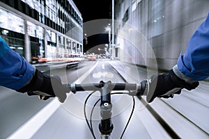 Cyclist on the bike path at night