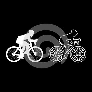 Cyclist on bike silhouette icon set white color illustration flat style simple image