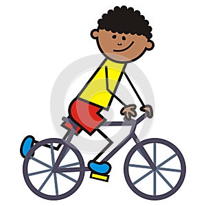 Cyclist, boy on bicycle, funny vector icon