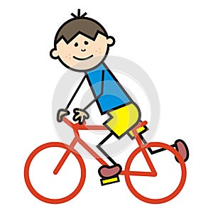Cyclist, boy on bicycle, funny vector icon