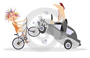 Cyclist and car driver accident illustration.