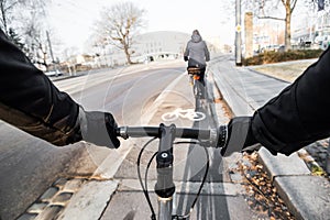 Cyclist in the city at morning