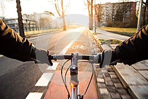 Cyclist in the city at morning