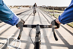 Cyclist in the city at morning