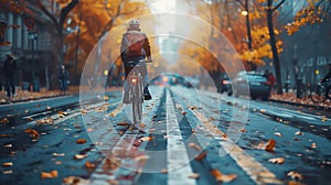 Cyclist commuting through the city