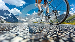 Cyclist conquering challenging mountain road with scenic ravines in unique landscape