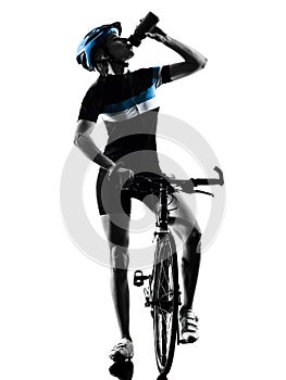 Cyclist cycling Drinking bicycle woman isolated silhouette