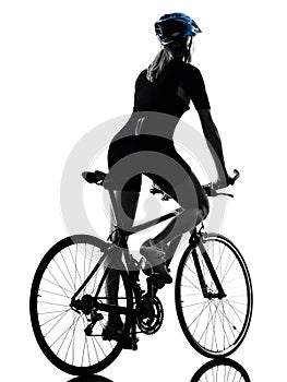 Cyclist cycling riding bicycle woman isolated silhouette rear vi