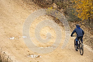 A cyclist on a dirt bicycle-riding