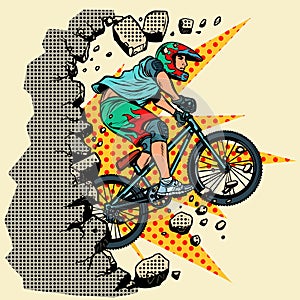 Cyclist extreme sports wall breaks