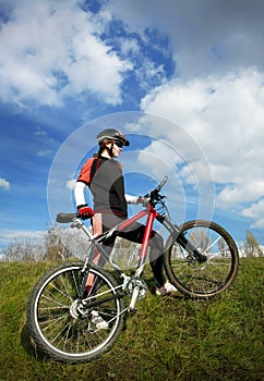 Cyclist going up the slope