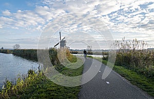 Cyclist at Kinderdijk, Netherlands