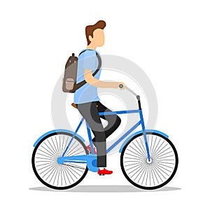 Cyclist. Man on a bicycle isolated on white background. Vector illustration.