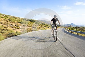 Cyclist man riding mountain bike