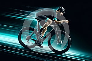 cyclist in motion on a racing bike with dynamic light trails