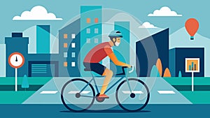 A cyclist navigating through a city bike lane equipped with sensors seamlessly integrating with the citys datadriven photo