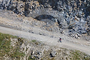 Cyclist ride bicycle mountain uphill