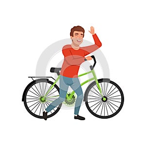 Cyclist rider man with bike, active lifestyle concept vector Illustrations on a white background