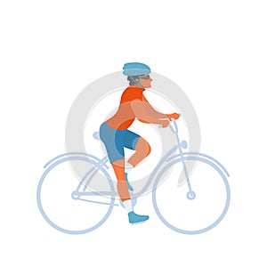 Cyclist riding bike with safety helmet on