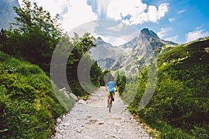 A cyclist riding in the high Tatras, Slovakia