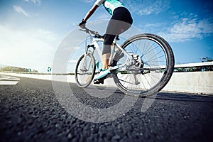 Cyclist riding Mountain Bike on highway