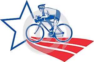 Cyclist riding racing bike star and stripes