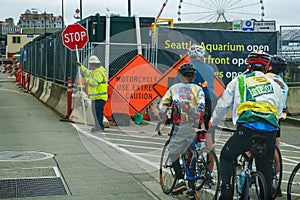 Cyclist and road construction