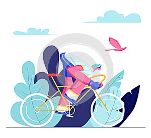 Cyclist Sportsman in Sports Wear and Helmet Riding Bike Outdoors in Summer Day. Bicycle Man Active Sport Life and Healthy Life