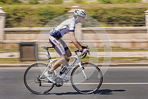 Cyclist sprints on bike race