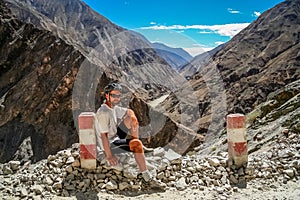 Cyclist taking a break