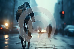 cyclist in traffic on the city roadway motion blur bicycle night