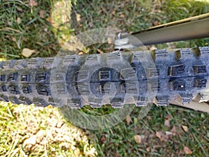 Cyclist in the woods in the nature during summer or autumn.