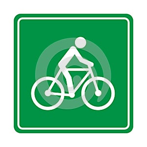 Green cyclist sign, Man ride a bicycle icon flat design, Vector illustration.