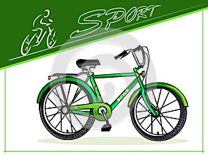 Cyclists. Bicycles for different purposes. Sports men's and women's bicycle. Three-wheeled cargo bike. Vector.