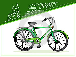 Cyclists. Bicycles for different purposes. Sports men's and women's bicycle. Three-wheeled cargo bike. Vector. photo