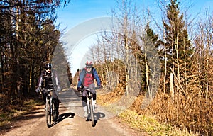 Cyclists or bikers on bike path