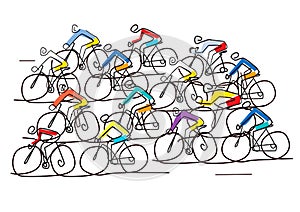 Cyclists peloton, cycling race, line art stylized. photo