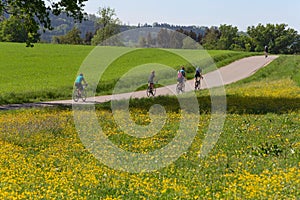 cyclists on a raceday in a distance view