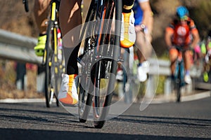 Cyclists with racing bikes during the cycling road race