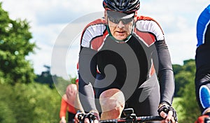 Cyclists racing on country roads