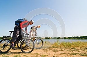 Cyclists relax biking outdoors